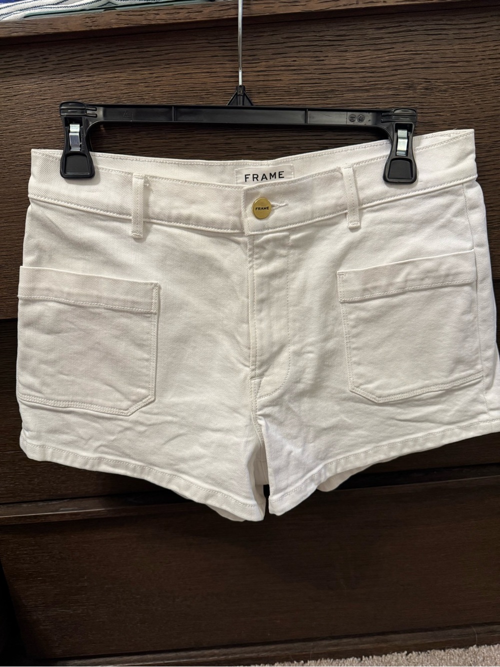 Frame Denim White Cotton Utility Short Shorts
